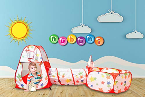 NUBUNI 3 en 1 Tienda Campaña Infantil : Piscina de Bolas + Casita Infantil + Tunel Infantil: Plegable Parque Bebe Bolas Infantil Jardín Exterior Interior Juguetes Niños Niñas Bebes Casitas Tela Tipi