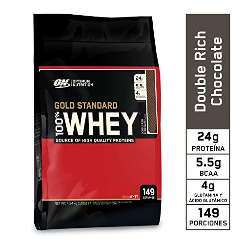 Optimum Nutrition ON Gold Standard 100% Whey Proteína en Polvo Suplementos Deportivos, Glutamina y Aminoacidos, BCAA, Double Rich Chocolate, 146 porciones, 4.53 kg, Embalaje puede variar