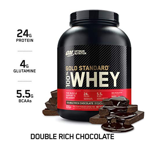 Optimum Nutrition ON Gold Standard 100% Whey Proteína en Polvo Suplementos Deportivos, Glutamina y Aminoacidos, BCAA, Double Rich Chocolate, 73 porciones, 2.26 kg, Embalaje puede variar