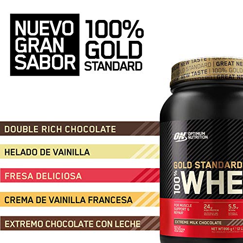 Optimum Nutrition ON Gold Standard 100% Whey Proteína en Polvo Suplementos Deportivos, Glutamina y Aminoacidos, BCAA, Extremo Chocolate con Leche, 28 porciones, 900g, Embalaje puede variar