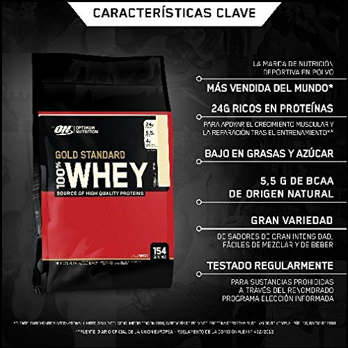 Optimum Nutrition ON Gold Standard 100% Whey Proteína en Polvo Suplementos Deportivos, Glutamina y Aminoacidos, BCAA, Helado de Vainilla, 146 porciones, 4.54 kg, Embalaje puede variar