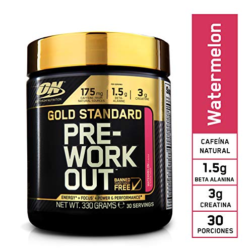 Optimum Nutrition ON Gold Standard Pre Workout en Polvo con Creatina Monohidrato, Beta Alanina, Cafeína, Citrulina y Vitamina B, Sandía, 30 Porciones, 330 gr