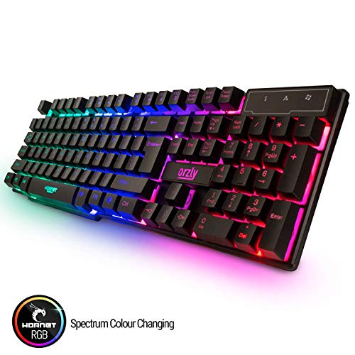 Orzly Teclado y Raton Gaming - Combo Ratón y Teclado USB [RGB LED Retroiluminación], Cascos Gamer, Alfombrilla de Ratón - Para Usuarios PC, Xbox y PS4 [Hornet RX250]