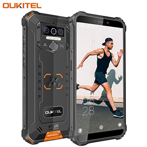 OUKITEL WP5 IP68 Móvil Libre Resistente,Telefonos Robusto Android 9.0 4G Impermeable Smartphone, 8000mAh Batería Rugged Móvil,4+32GB,5.5'' HD+ (Gorilla Glass),Triple Cámara,4 LED Flash (Naranja)