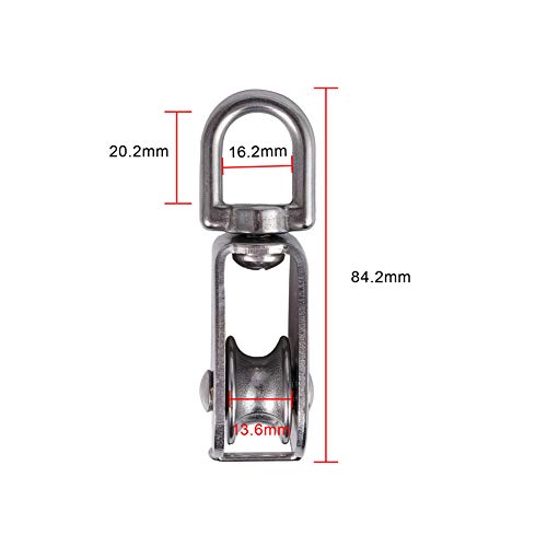 Paquete de 4 poleas de bloque de polea SUNSHINETEK Rueda de polea simple de 25 mm Plata 304 Rodillo de polea de acero inoxidable M25 Carga segura 150kgs / 331lbs