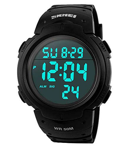 Para la práctica de deportes de los relojes digitales - al aire libre impermeable Deporte Reloj con alarma, Big Face Military muñeca relojes con retroiluminación LED para running hombres - Negro VDSOW