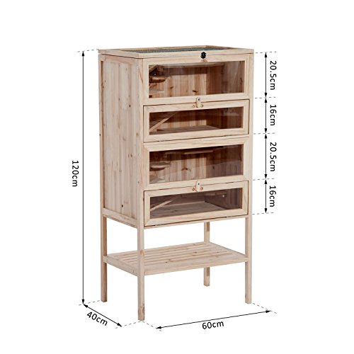 PawHut Jaula de Madera Tipo Casa Conejera para Hámster Ratones Animales Pequeños y Roedores con 5 Pisos 10 Plataformas y 3 Escaleras 60x40x120cm