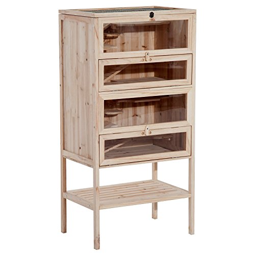 PawHut Jaula de Madera Tipo Casa Conejera para Hámster Ratones Animales Pequeños y Roedores con 5 Pisos 10 Plataformas y 3 Escaleras 60x40x120cm