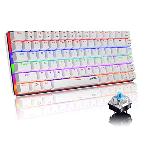 PC Teclado Mecánico para Juegos, LED Mezclado con Retroiluminación USB con Cable de 82 Teclas, Anti-Fantasma, Teclado Ergonómico de Computadora Jugar Juegos y Tipeos(Switches Azul, Blanco)