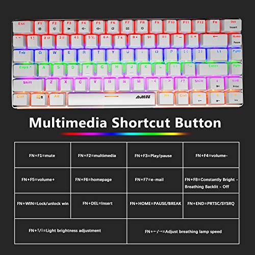 PC Teclado Mecánico para Juegos, LED Mezclado con Retroiluminación USB con Cable de 82 Teclas, Anti-Fantasma, Teclado Ergonómico de Computadora Jugar Juegos y Tipeos(Switches Azul, Blanco)