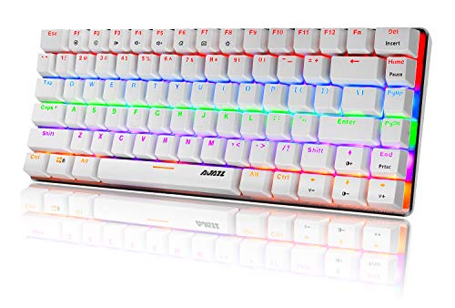 PC Teclado Mecánico para Juegos, LED Mezclado con Retroiluminación USB con Cable de 82 Teclas, Anti-Fantasma, Teclado Ergonómico de Computadora Jugar Juegos y Tipeos(Switches Azul, Blanco)