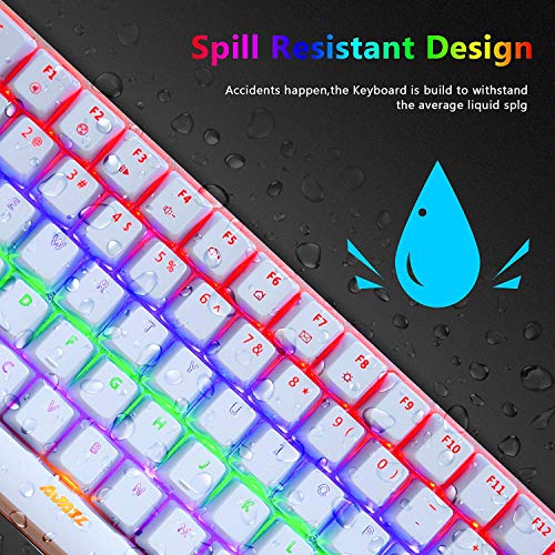 PC Teclado Mecánico para Juegos, LED Mezclado con Retroiluminación USB con Cable de 82 Teclas, Anti-Fantasma, Teclado Ergonómico de Computadora Jugar Juegos y Tipeos(Switches Azul, Blanco)