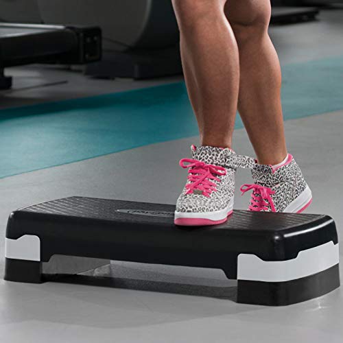 Physionics Step Fitness - 2 Niveles, Altura Regulable de 10 hasta 15 cm, Superficie de Goma Antideslizante, Carga 200 kg - Plataforma Aeróbica, Banco Step