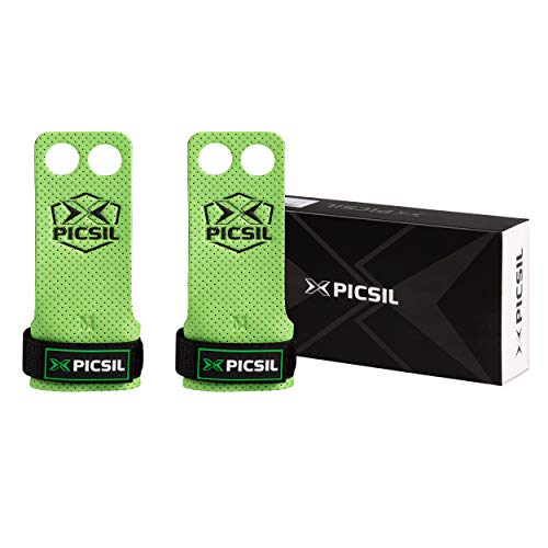 PICSIL AZOR Grips 2H - Calleras para Crossfit Grips Gymnastics, Pullups, Weight Lifting, Chin Ups Protect Your Palms. Size M Green Color.