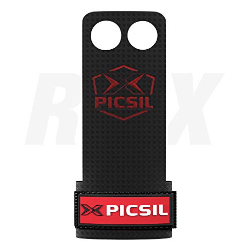 PICSIL RX Carbon Grips 2H - Calleras para Crossfit Grips Gymnastics, Pullups, Weight Lifting. Talla L. Color Rojo.