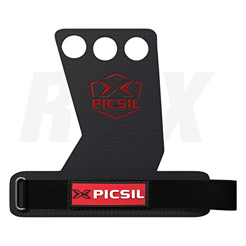 PICSIL RX Carbon Grips 3H - Calleras para Crossfit Grips Gymnastics, Pullups, Weight Lifting. Talla M. Color Rojo.