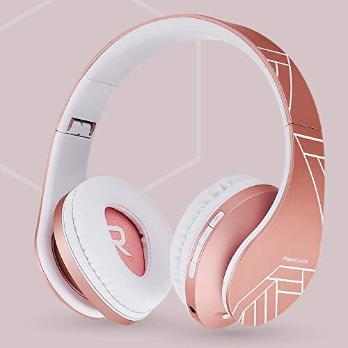 PowerLocus P2 – Auriculares Bluetooth inalambricos de Diadema Cascos Plegables, Casco Bluetooth con Sonido Estéreo Micro SD/TF, FM con micrófono y Audio Cable para Movil, PC, Tablet - Oro Rosa