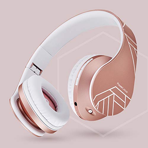 PowerLocus P2 – Auriculares Bluetooth inalambricos de Diadema Cascos Plegables, Casco Bluetooth con Sonido Estéreo Micro SD/TF, FM con micrófono y Audio Cable para Movil, PC, Tablet - Oro Rosa