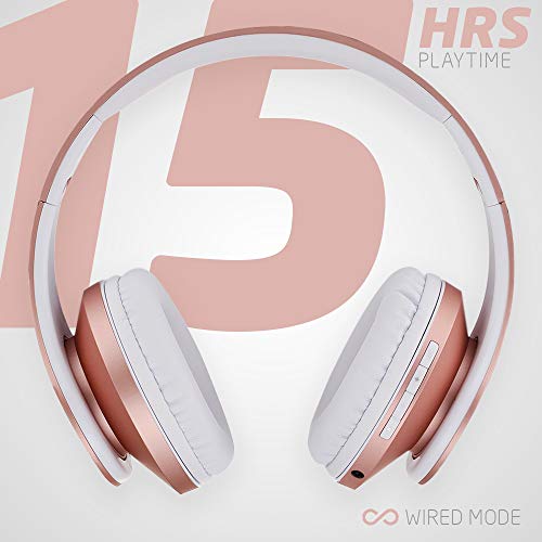 PowerLocus P2 – Auriculares Bluetooth inalambricos de Diadema Cascos Plegables, Casco Bluetooth con Sonido Estéreo Micro SD/TF, FM con micrófono y Audio Cable para Movil, PC, Tablet - Oro Rosa