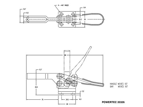 Powertec 20301 horizontal quick-release abrazaderas de seguridad, 500 kg capacidad, 225d, 20326