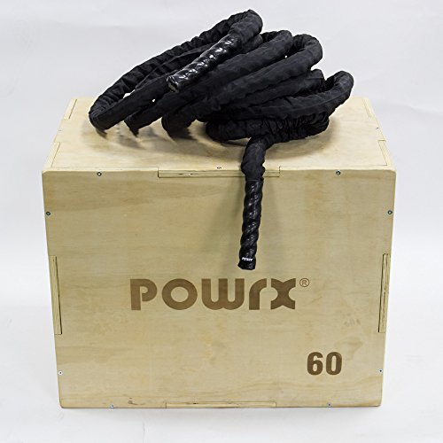 POWRX Battle Rope 9M x 38mm - Cuerda de Batalla Ideal para »Entrenamiento Funcional« - Agarre Antideslizante + PDF Workout (Revestimiento Negro)