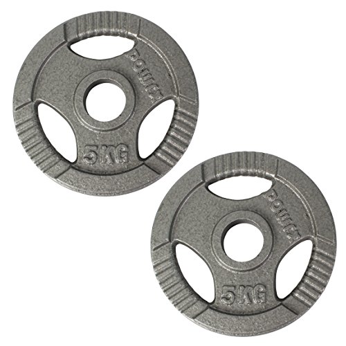 POWRX Discos olímpicos 10 kg Set (2 x 5 kg) - Pesas Ideales para Mancuernas y Barras olímpicas con diámetro 50 mm (Plata)