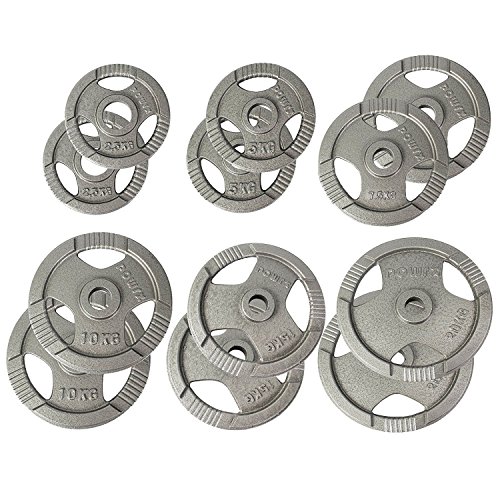 POWRX Discos olímpicos 10 kg Set (2 x 5 kg) - Pesas Ideales para Mancuernas y Barras olímpicas con diámetro 50 mm (Plata)