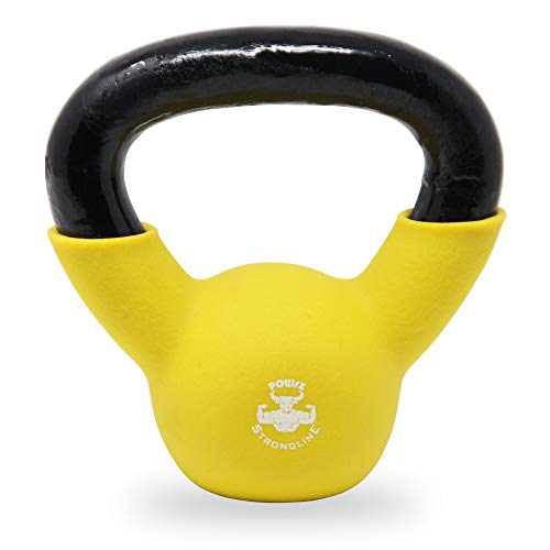 POWRX Kettlebell Hierro Fundido 2 kg - Pesa Rusa con Revestimiento de Neopreno + PDF Workout (Amarillo)