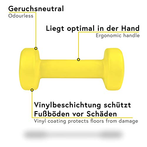 POWRX Mancuernas Vinilo 3 kg Set (2 x 1,5 kg) + PDF Workout (Amarillo)