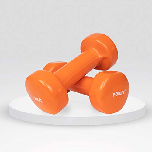 POWRX Mancuernas Vinilo 4 kg Set (2 x 2 kg) + PDF Workout (Orange)