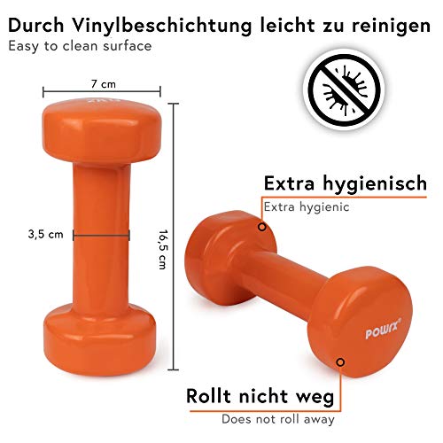 POWRX Mancuernas Vinilo 4 kg Set (2 x 2 kg) + PDF Workout (Orange)