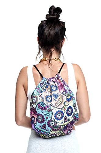 PREMYO Bolsa de Cuerdas Saco de Gimnasio Deporte Mochila Mujer Hombre con Impresión Cráneo Motivo Gracioso Práctico Cómodo Cordón Robusto