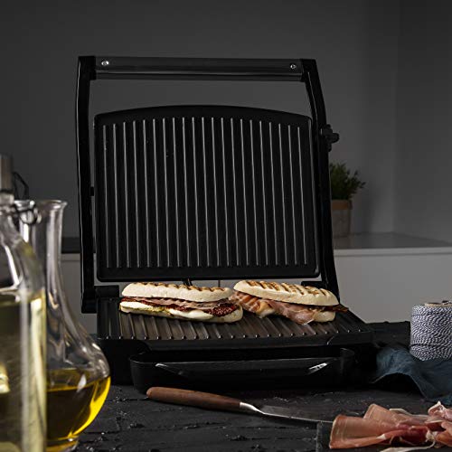 Princess 112415 Grill para bocadillos con tapa flotante, Se puede guardar en vertical, 2000 W, Plancha, 30 x 24 cm, Negro