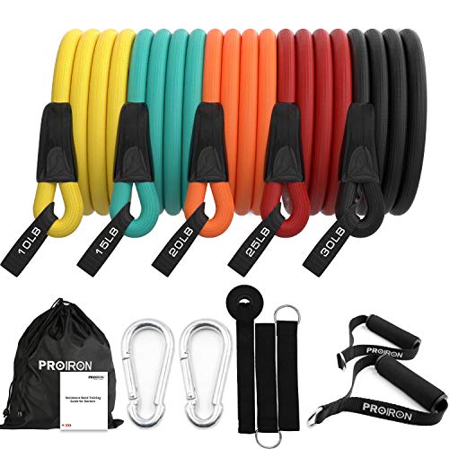 PROIRON Elasticos Fitness Bandas con Asas Acolchadas Correas de Tobillo y Anclaje para Puerta, Bandas Elasticas Fitness Resistencia para Yoga Crossfit