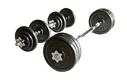 PROIRON Mancuernas ajustables 20kg conjunto con pesas barra y discos, convertido en perfecta haltera para culturismo, aptitud, halterofilia, ejercicios de gimnasio doméstico, banco de pesas