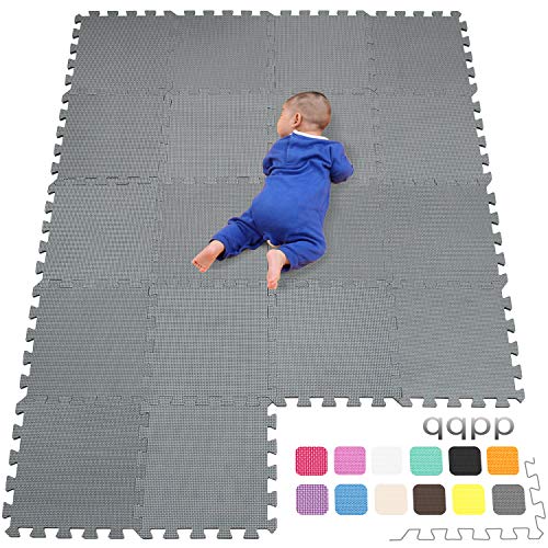 qqpp Alfombra Puzzle para Niños Bebe Infantil - Suelo de Goma EVA Suave. 18 Piezas (30*30*1cm), Gris. QQC-Lb18N