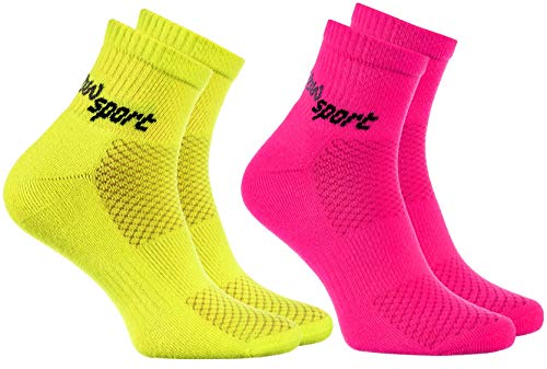 Rainbow Socks - Hombre Mujer Calcetines de Deporte Neon - 2 Pares - Rosa Amarillo - Talla UE 44-46