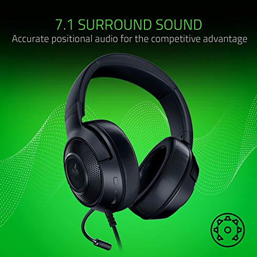 Razer Kraken x 7.1 Auriculares Gaming con Sonido Envolvente con Compatibilidad Multiplataforma, Ergónomico y ligero; 250 g peso, Color Negro