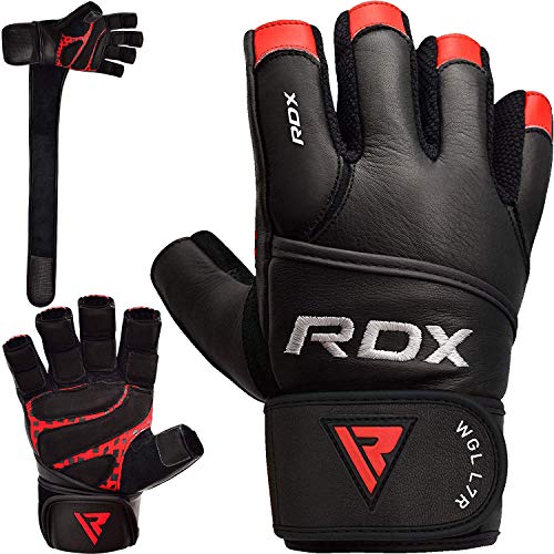 RDX Guantes Gimnasio Cuero con Muñequera Fitness Musculacion Culturismo Gym Levantamiento