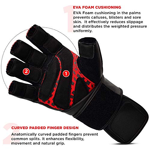 RDX Guantes Gimnasio Cuero con Muñequera Fitness Musculacion Culturismo Gym Levantamiento