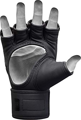 RDX MMA Guantes Grappling | Abierto Palma Mate Negro Convexo Piel Cuero Guantes | Lucha contra La Jaula De Sparring Entrenamiento Guante