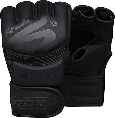 RDX MMA Guantes Grappling | Abierto Palma Mate Negro Convexo Piel Cuero Guantes | Lucha contra La Jaula De Sparring Entrenamiento Guante