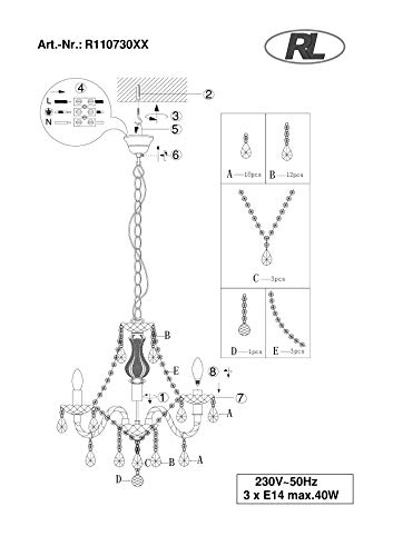 Reality Luster - Lámpara colgante de 3 luces. Necesarias 3 Bombillas E14 de máximo 40W excluidas. Cuerpo acrílico transparente