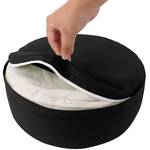 REEHUT Cojin Zafu Meditation Yoga Zen - 30cm × 11cm- Cojin Yoga Zafu, Cojin Suelo Redondo, Meditation Cushion para Yoga - Cubierta en Algodon Lavable (Negro)