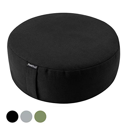 REEHUT Cojin Zafu Meditation Yoga Zen - 30cm × 11cm- Cojin Yoga Zafu, Cojin Suelo Redondo, Meditation Cushion para Yoga - Cubierta en Algodon Lavable (Negro)