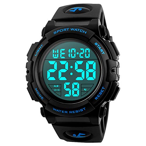 Reloj deportivo digital para hombre, para uso al aire libre o al hacer ejercicio, resistente al agua a 5 ATM y de estilo militar, LED y alarma.