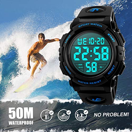 Reloj deportivo digital para hombre, para uso al aire libre o al hacer ejercicio, resistente al agua a 5 ATM y de estilo militar, LED y alarma.