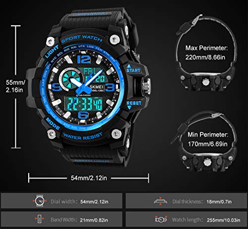 Relojes deportivos para hombre, resistente al agua digital militares relojes con cuenta atrás/Temporizador para los hombres niños grandes,LED de analógico relojes de pulsera para hombre – azul BHGWR