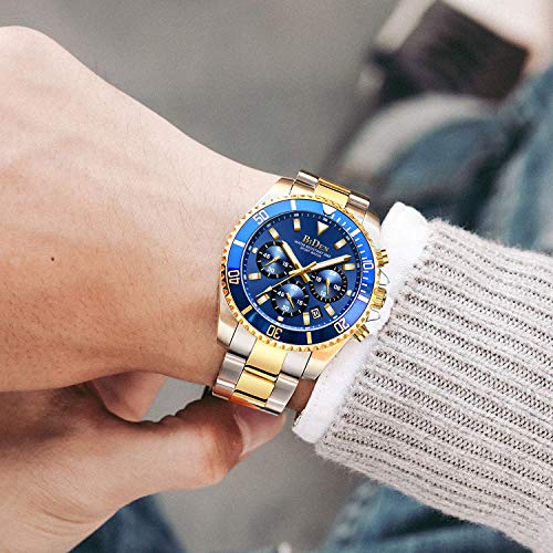 Relojes Hombre Relojes Grandes de Pulsera Militares Cronografo Diseñador Luminosos Impermeable Reloj Hombre de Acero Inoxidable Dorado Analogicos Fecha