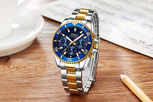 Relojes Hombre Relojes Grandes de Pulsera Militares Cronografo Diseñador Luminosos Impermeable Reloj Hombre de Acero Inoxidable Dorado Analogicos Fecha